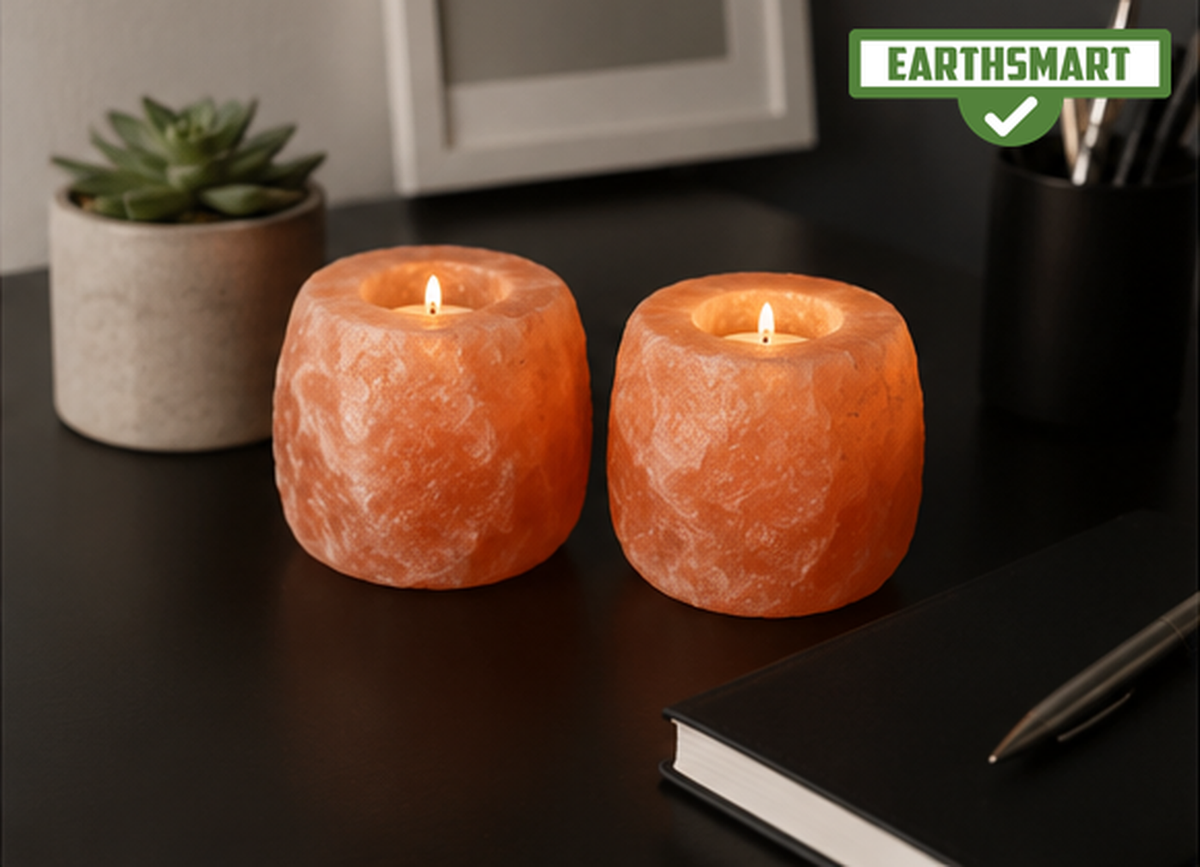 INDUS VALLEY PINK SALT CANDLE HOLDER -  Beautifully hand crafted from organic Himalayan Pink Salt.