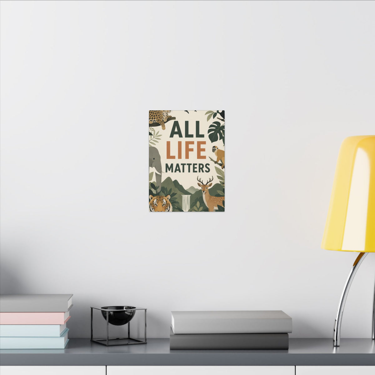 "ALL LIFE MATTERS" (modern art style) - Earthsmart Canvas Wall Art. Jungle Wildlife. (Matte Stretched Print).