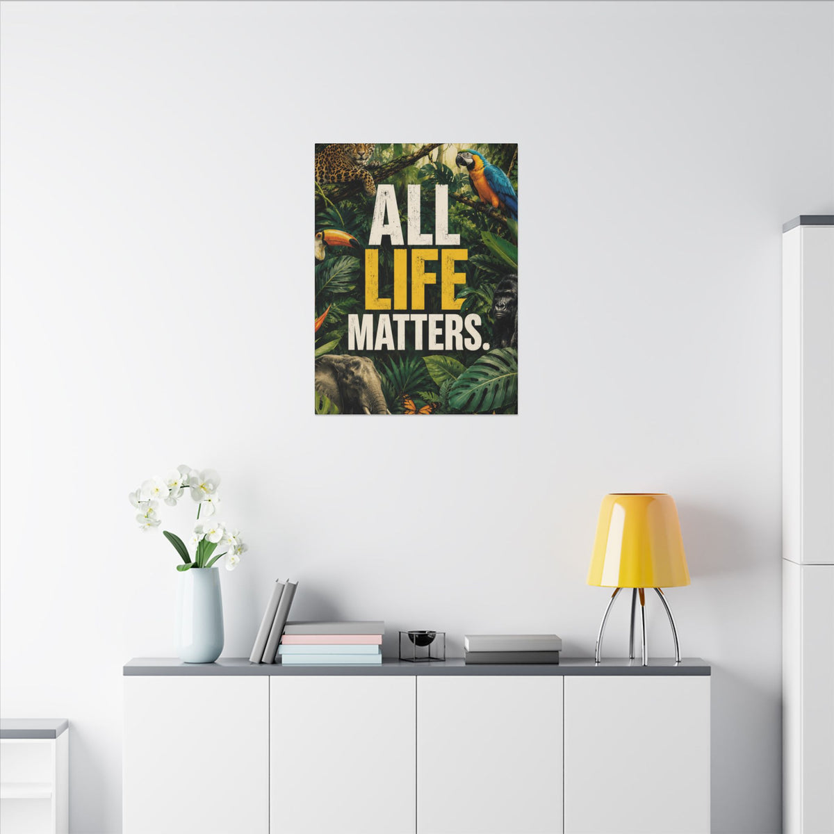 "ALL LIFE MATTERS" (Realist art style)  — Earthsmart Canvas Wall Art. Jungle Wildlife (Matte Stretched Canvas).