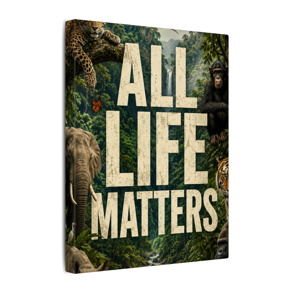 ALL LIFE MATTERS (Abstract art style) -  Earthsmart Canvas Wall Art. Jungle Wildlife ((Matte Stretched Print).