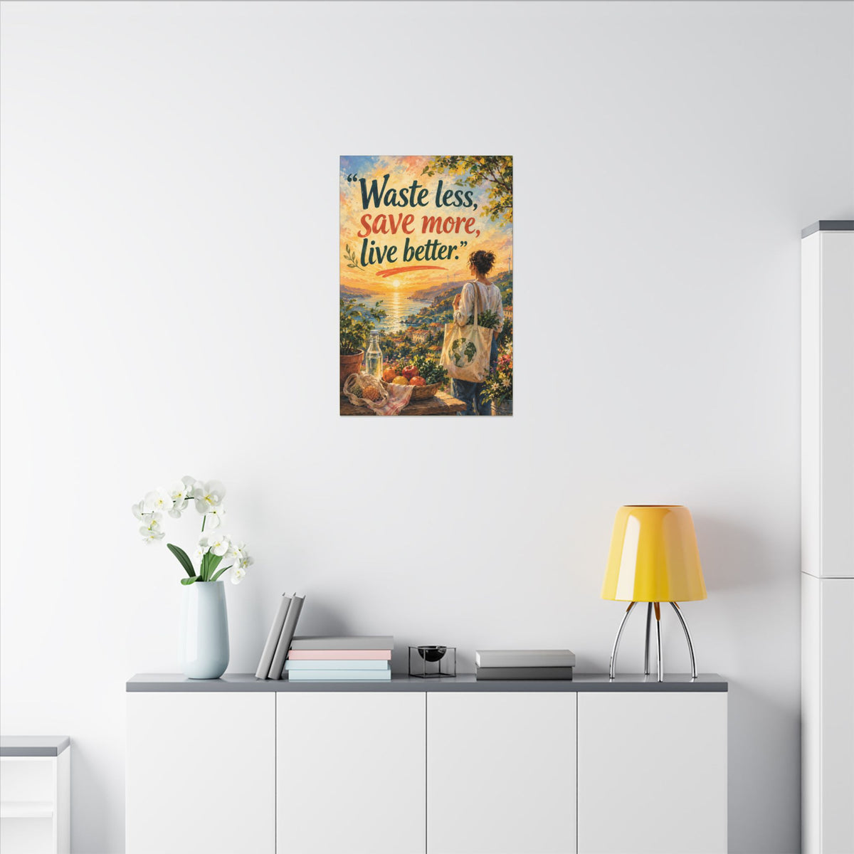 "WASTE LESS, SAVE MORE, LIVE BETTTER." (Impressionist art style). Earthsmart,  Eco-Friendly Inspirational Wall Art