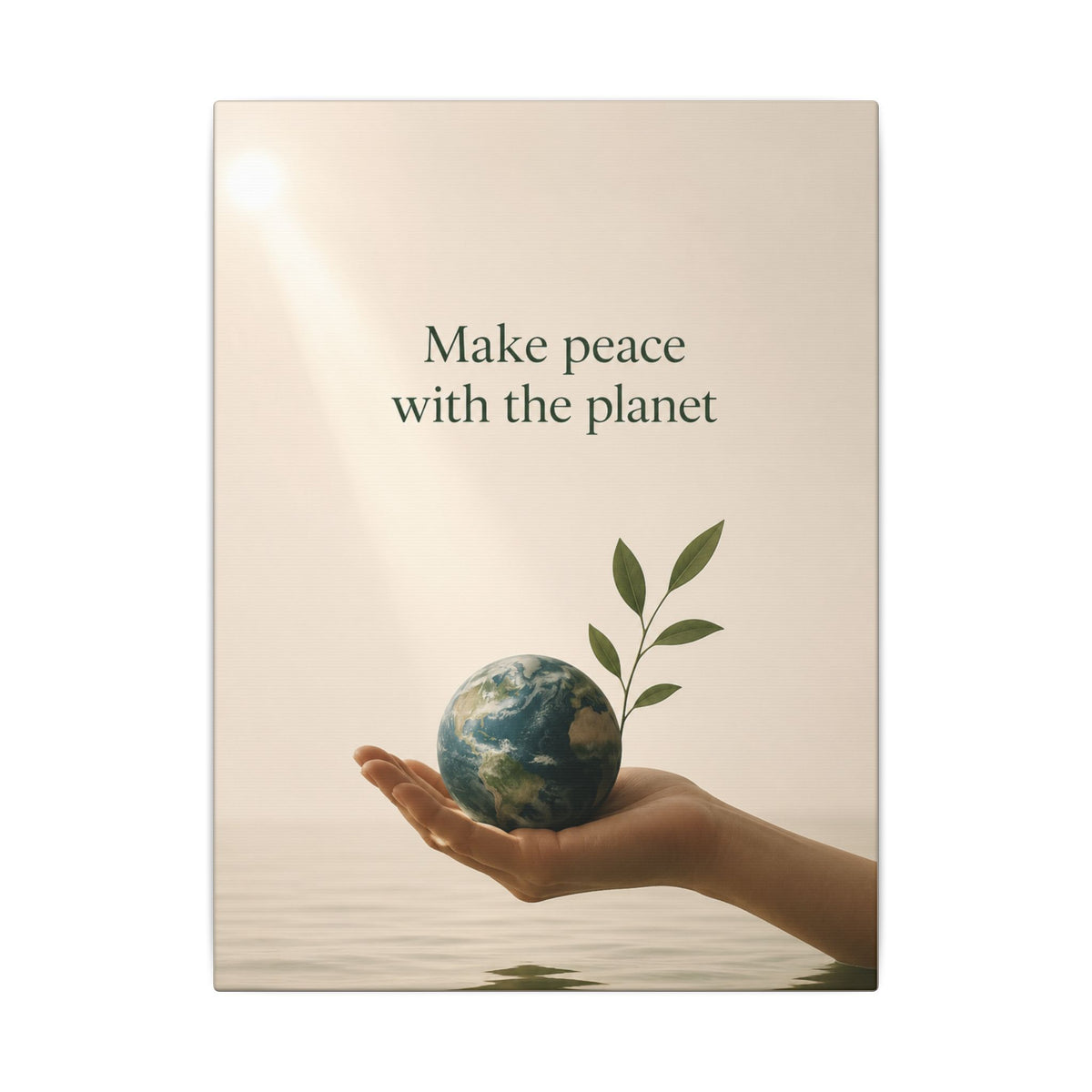 "MAKE PEACE WITH THE PLANET" (Minimalist art style). Earthsmart Eco Canvas Wall Art (Matte Stretched Print).