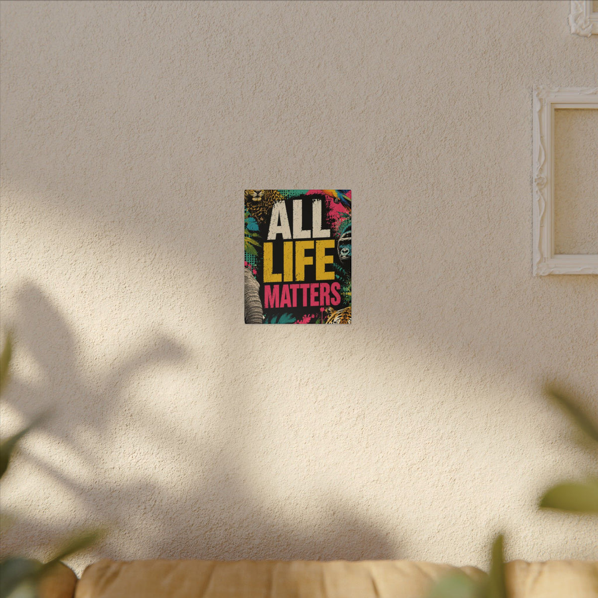 "ALL LIFE MATTERS" (Pop culture art style) - Earthsmart Canvas Wall Art. Jungle Wildlife. (Matte Stretched Print).