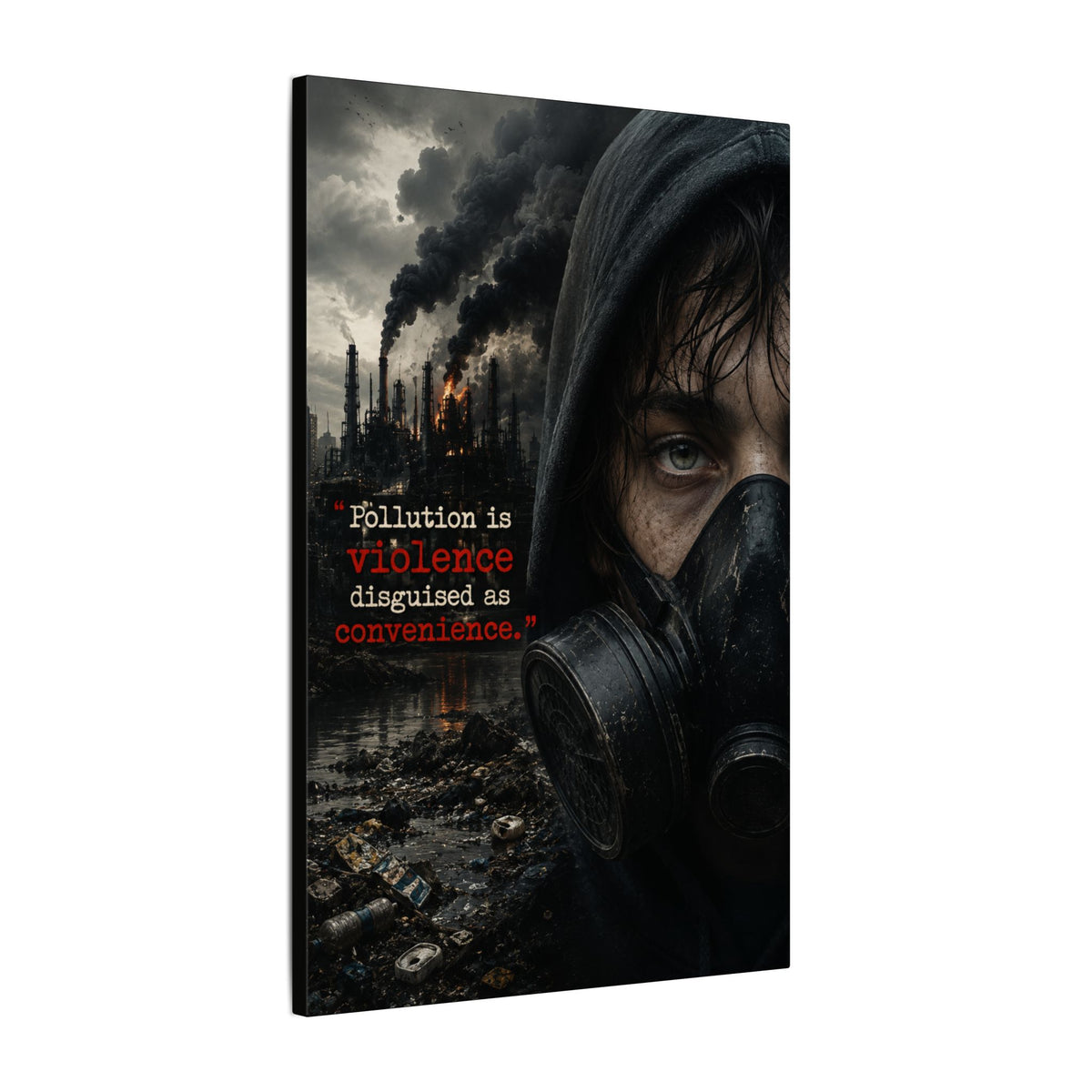 "POLLUTION IS VIOLENCE DISGUISED AS CONVENIENCE" (Dark Reality) - Earthsmart Canvas Wall Art.
