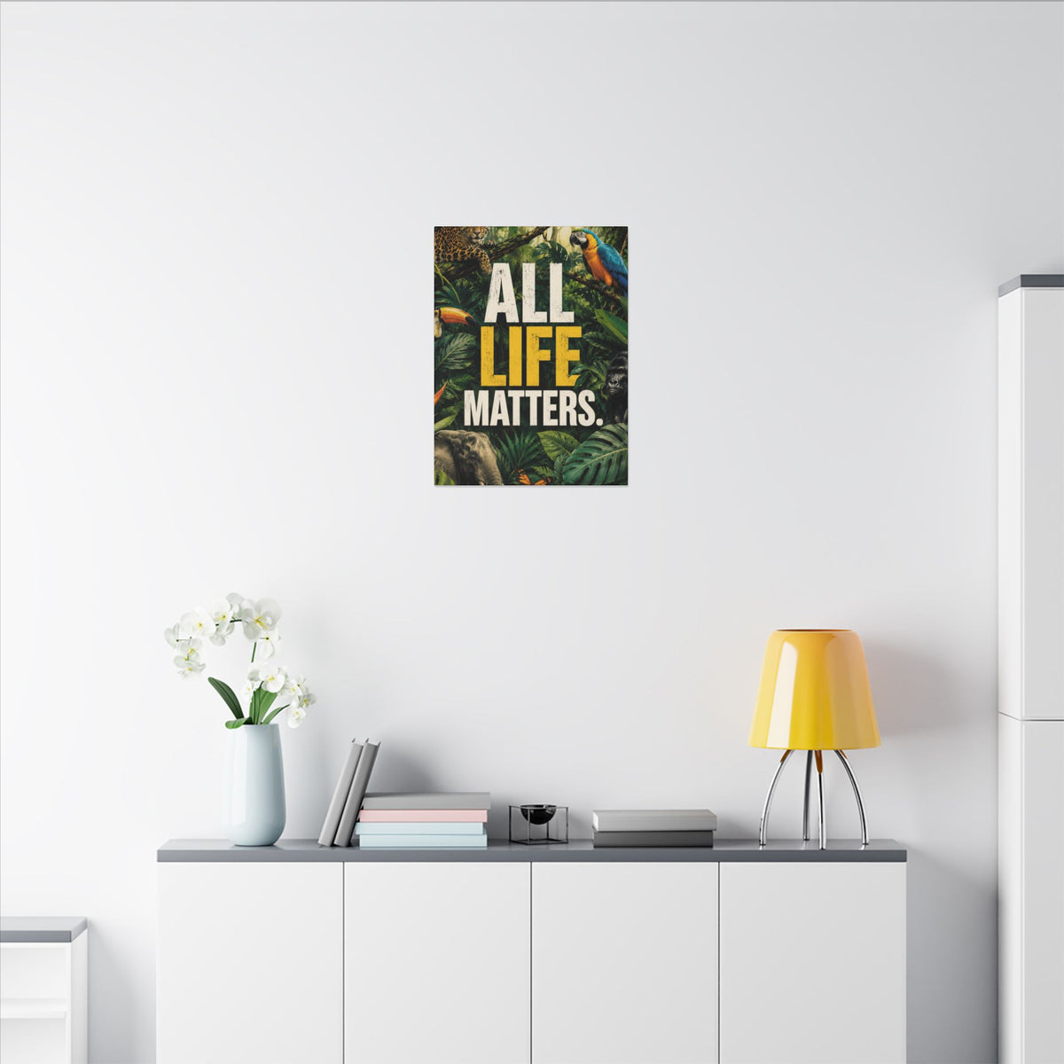 "ALL LIFE MATTERS" (Realist art style)  — Earthsmart Canvas Wall Art. Jungle Wildlife (Matte Stretched Canvas).