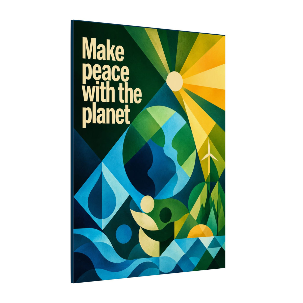 "MAKE PEACE WITH THE PLANET" (Radical Geometric art style). Earthsmart Eco Canvas Wall Art (Matte Stretched Print).
