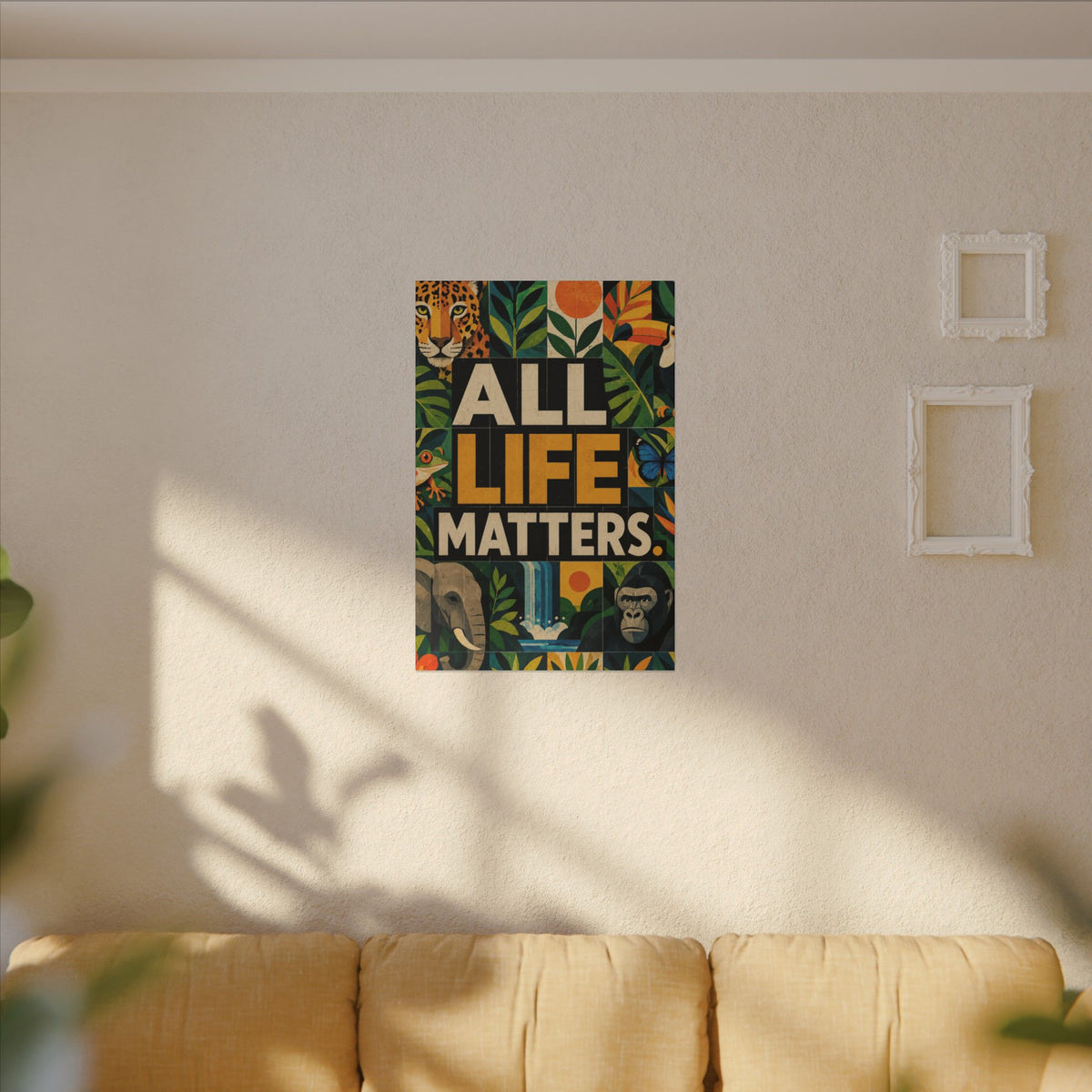 "ALL LIFE MATTERS" (Geometric art style) Earthsmart Canvas Wall Art — Jungle Wildlife. (Matte Stretched Print)