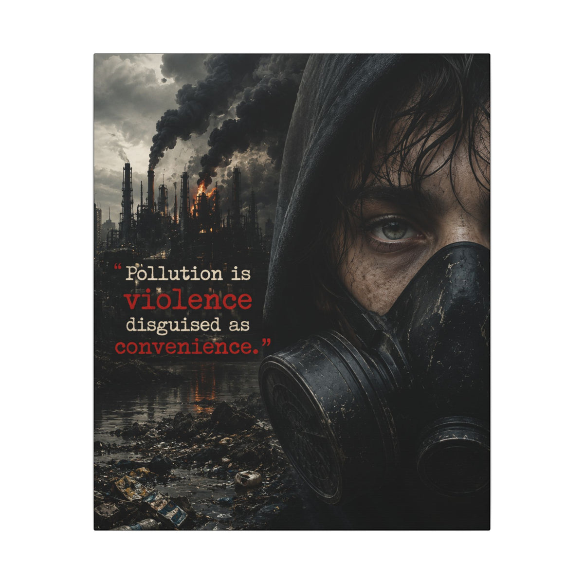 "POLLUTION IS VIOLENCE DISGUISED AS CONVENIENCE" (Dark Reality) - Earthsmart Canvas Wall Art.