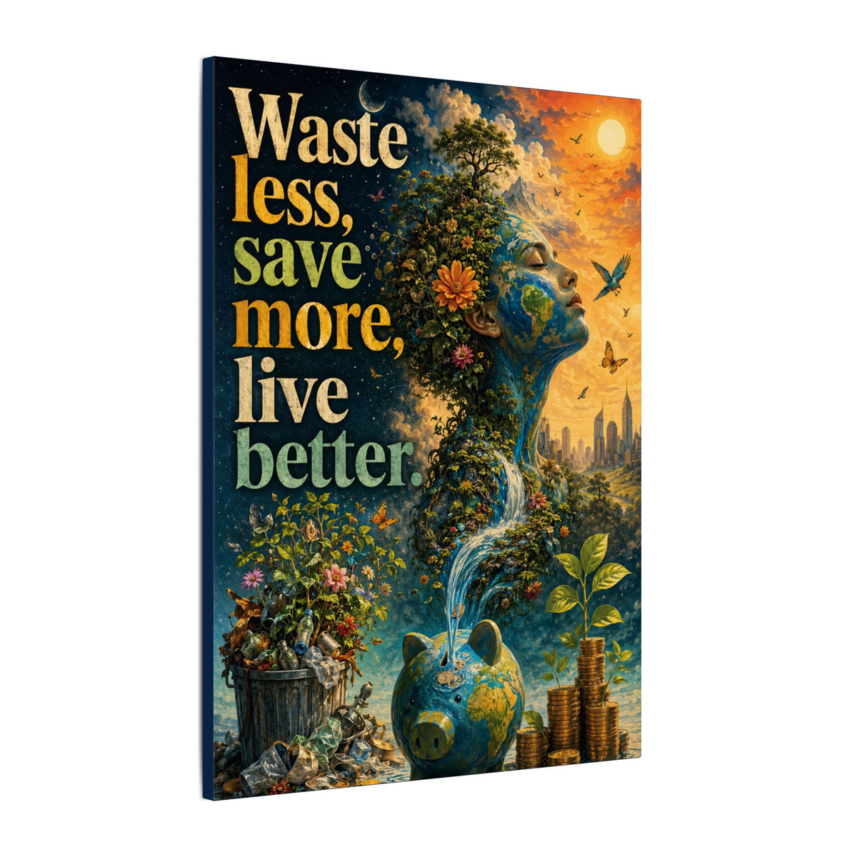 "WASTE LESS, SAVE MORE, LIVE BETTER." - Earthsmart Eco-Friendly Inspirational Wall Art.