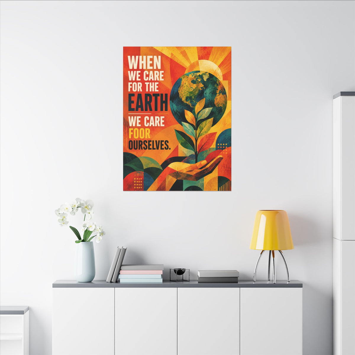 "WHEN WE CARE FOR EARTH, WE CARE FOR OUR SELVES" (Contemporary Abstract art). Earthsmart Eco Wall Art.