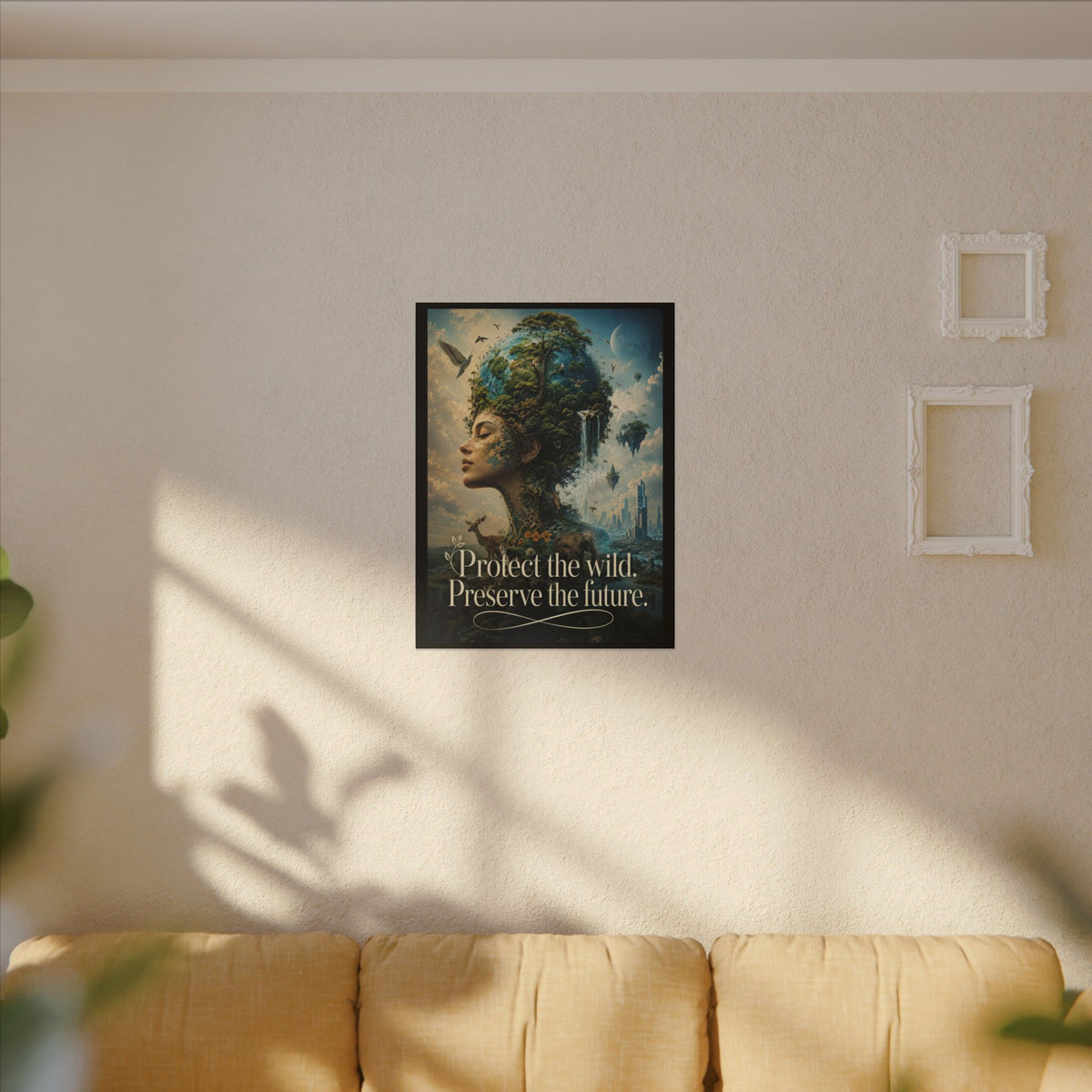 "PROTECT THE WILD PRESERVE THE FUTURE" (Surrealist art style). Earthsmart Eco Canvas Wall Art (Matte Stretched Print).