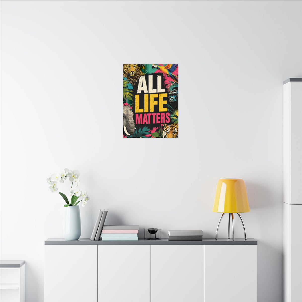 "ALL LIFE MATTERS" (Pop culture art style) - Earthsmart Canvas Wall Art. Jungle Wildlife. (Matte Stretched Print).