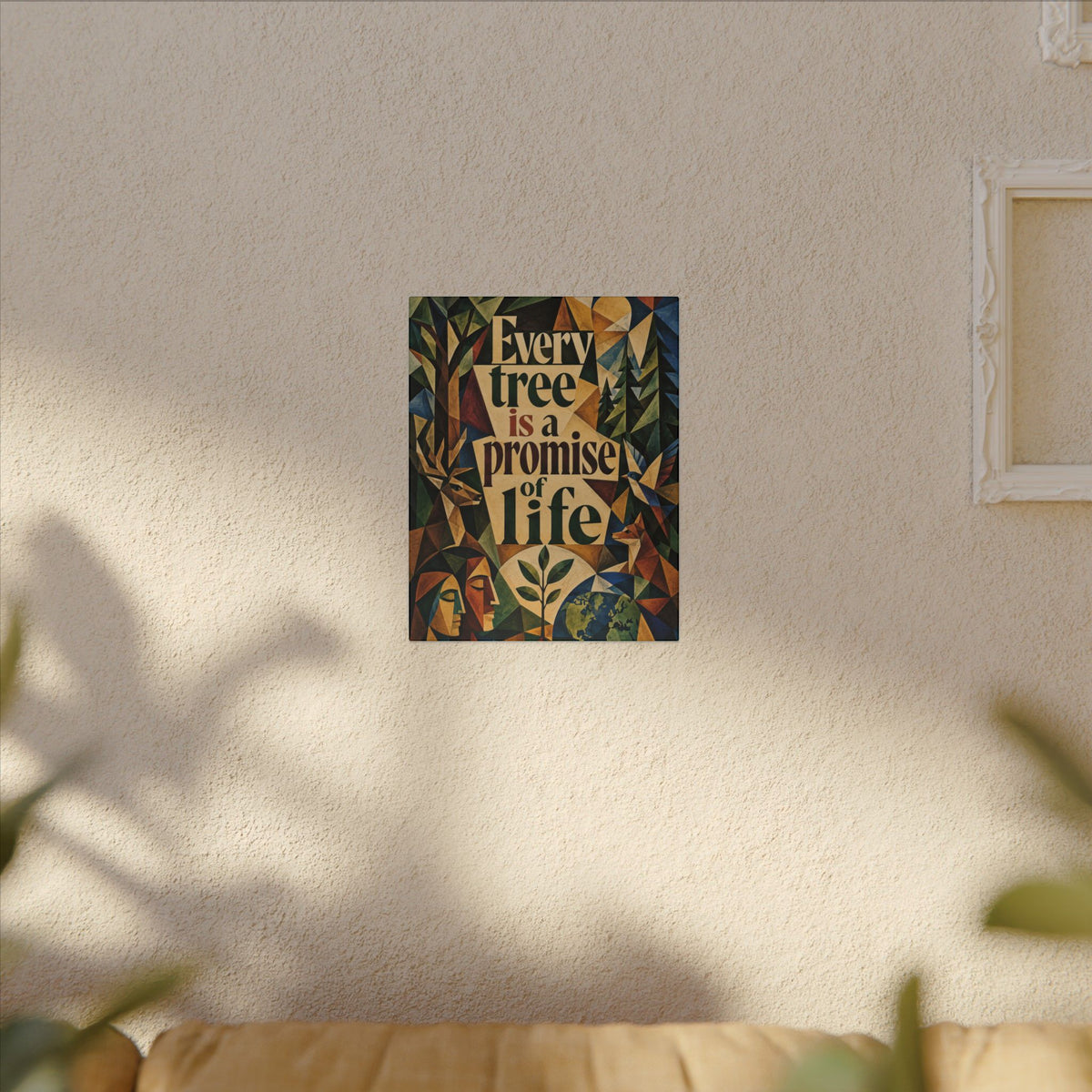 "EVERY TREE IS A PROMISE OF LIFE" (Cubist art style). Earthsmart Eco Canvas Wall Art (Matte Stretched Print).