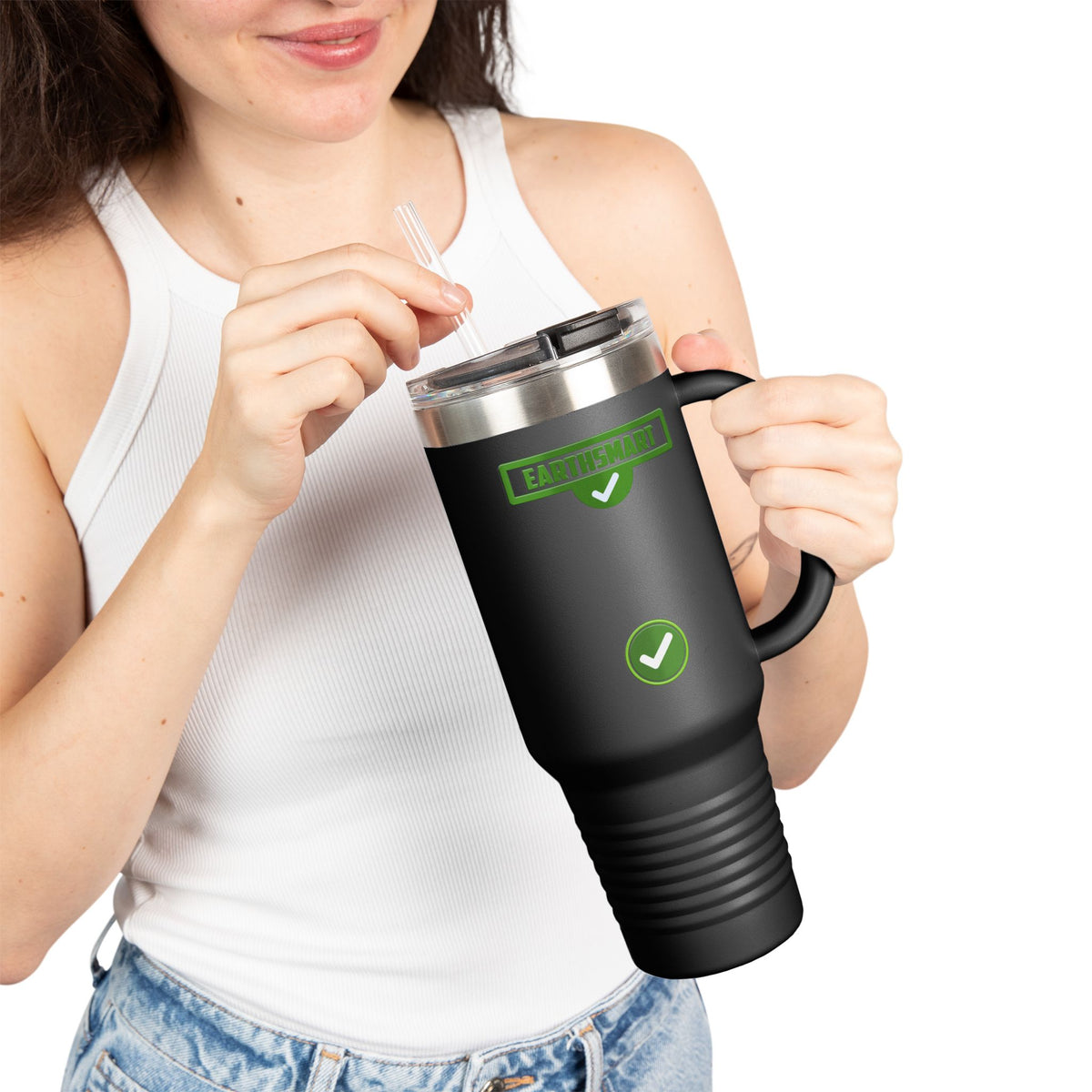 EARTHSMART ECO TUMBLER - 'ICONIC' LOGO version -  100% stainless steel (body), 100% recycled plastic (straw and lid).(1.8L - 40OZ)