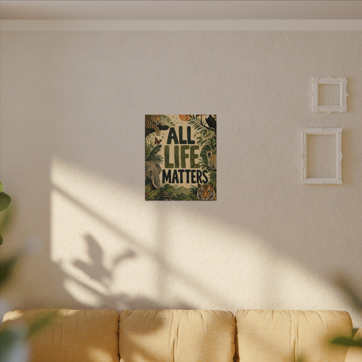 "ALL LIFE MATTERS" (Organic art style) Earthsmart Canvas Wall Art — Jungle Wildlife. (Matte Stretched Print)
