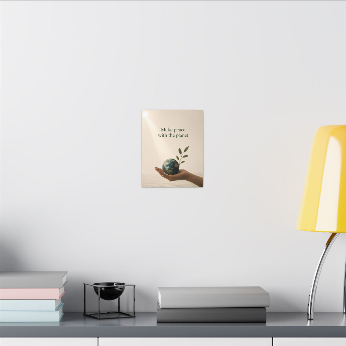 "MAKE PEACE WITH THE PLANET" (Minimalist art style). Earthsmart Eco Canvas Wall Art (Matte Stretched Print).