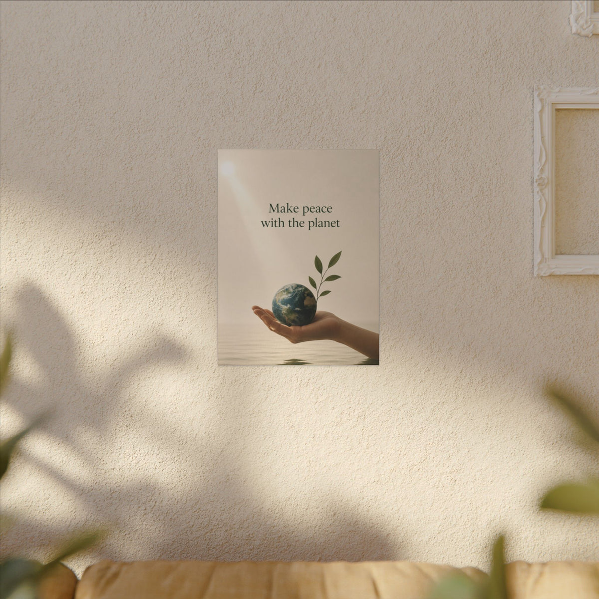 "MAKE PEACE WITH THE PLANET" (Minimalist art style). Earthsmart Eco Canvas Wall Art (Matte Stretched Print).