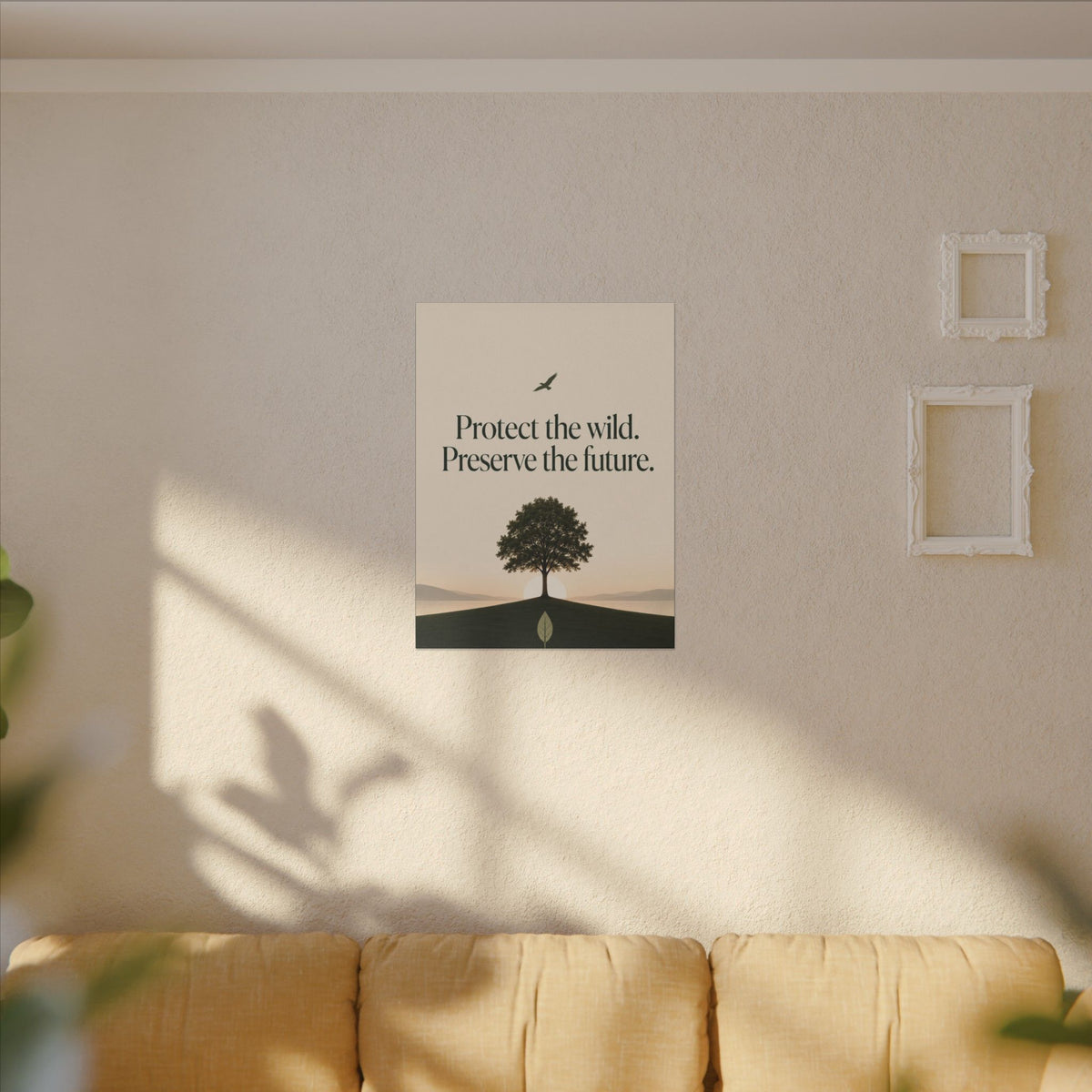 "PROTECT THE WILD PRESERVE THE FUTURE" (Minimalist art style). Earthsmart Eco Canvas Wall Art (Matte Stretched Print).