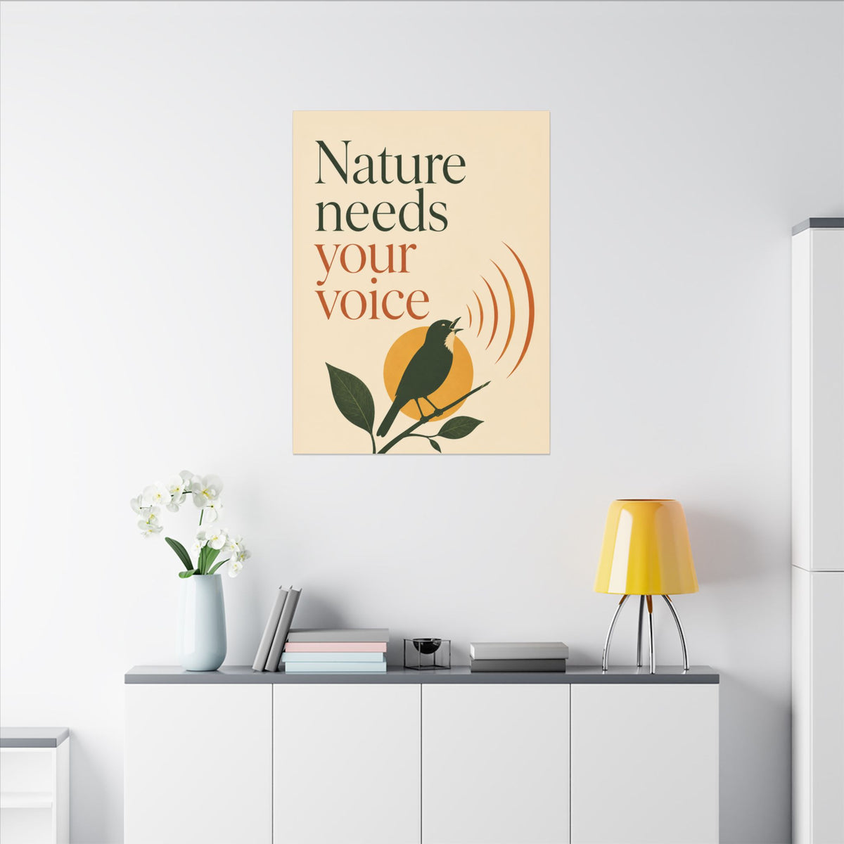 "NATURE NEEDS YOUR VOICE" (Minimalist art style). Earthsmart Eco Canvas Wall Art (Matte Stretched Print).