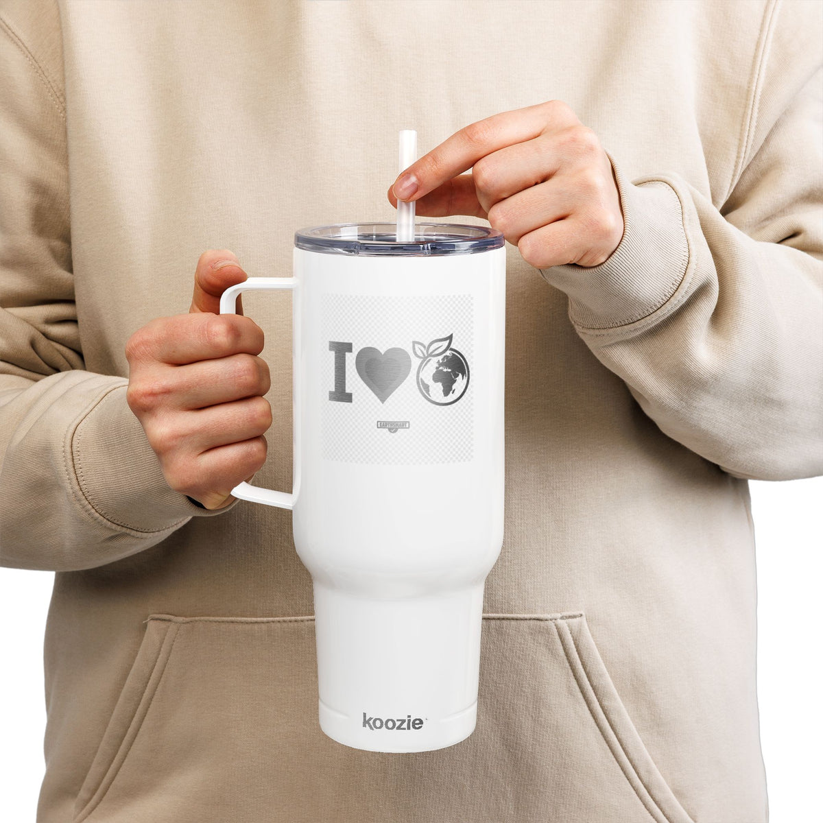 EARTHSMART Engraved Tumbler — 'I LOVE EARTH' RECYCLED STEEL & 100% RECYCLED PLASTIC. (1.8L - 40oz).