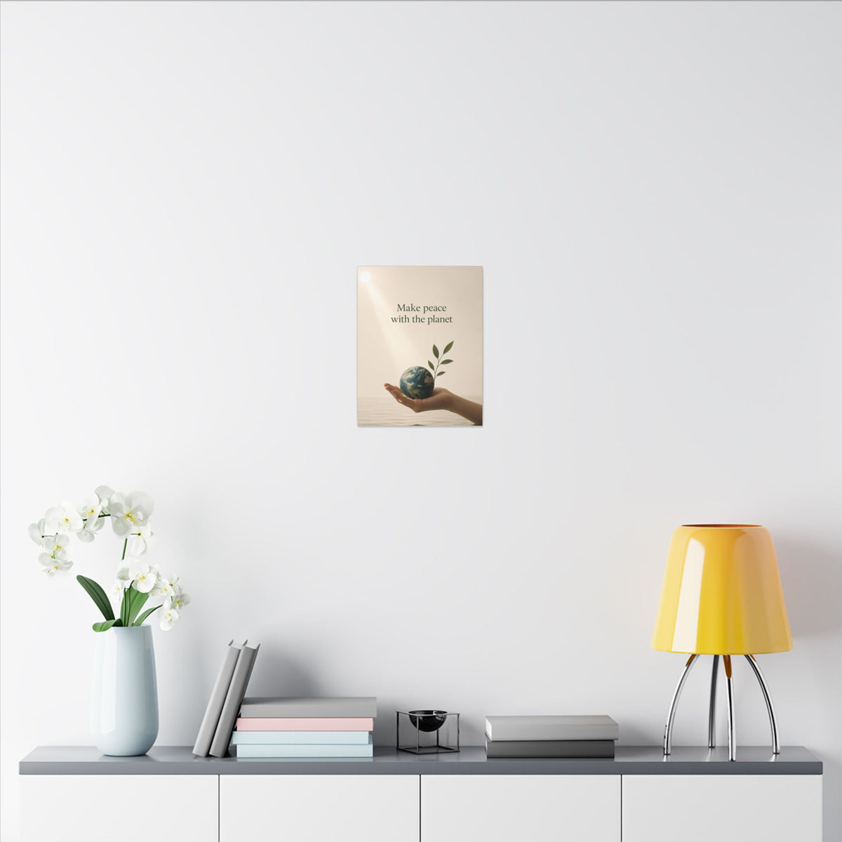 "MAKE PEACE WITH THE PLANET" (Minimalist art style). Earthsmart Eco Canvas Wall Art (Matte Stretched Print).