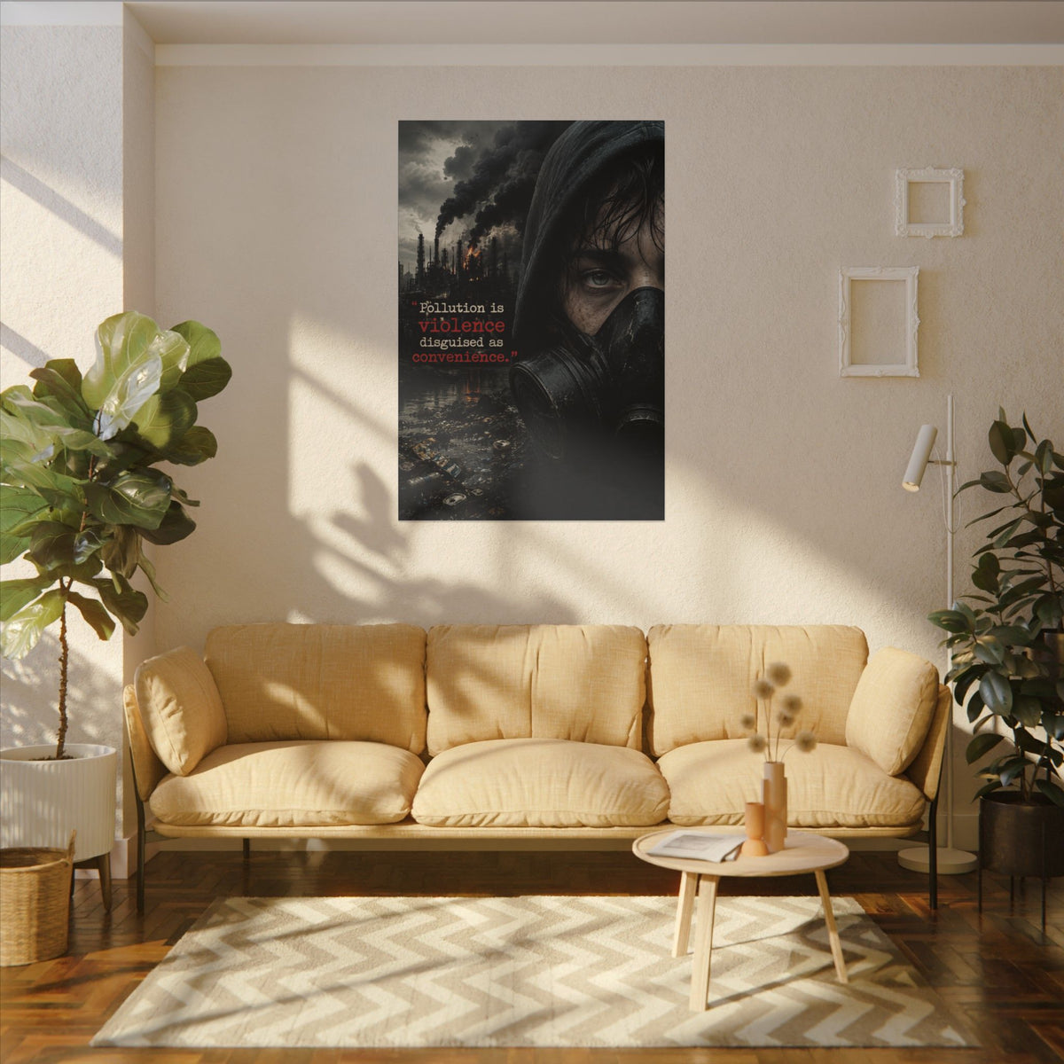 "POLLUTION IS VIOLENCE DISGUISED AS CONVENIENCE" (Dark Reality) - Earthsmart Canvas Wall Art.