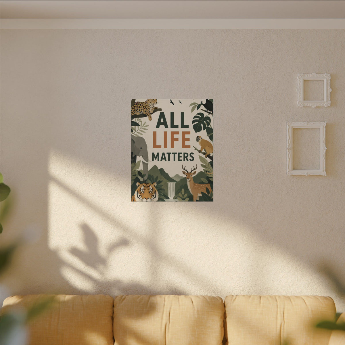 "ALL LIFE MATTERS" (modern art style) - Earthsmart Canvas Wall Art. Jungle Wildlife. (Matte Stretched Print).