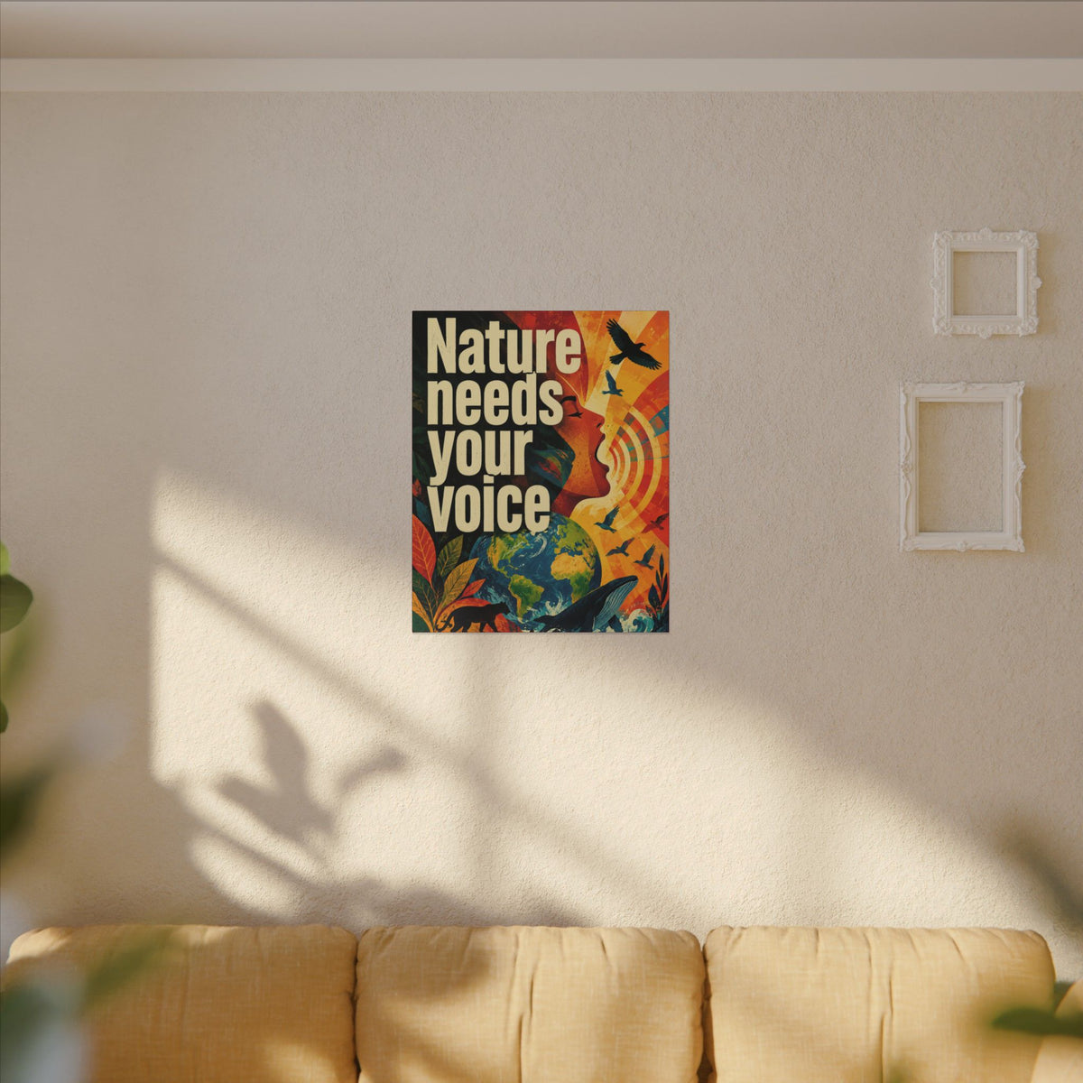 "NATURE NEEDS YOUR VOICE" (Contemporary art style). Earthsmart Eco Canvas Wall Art (Matte Stretched Print).