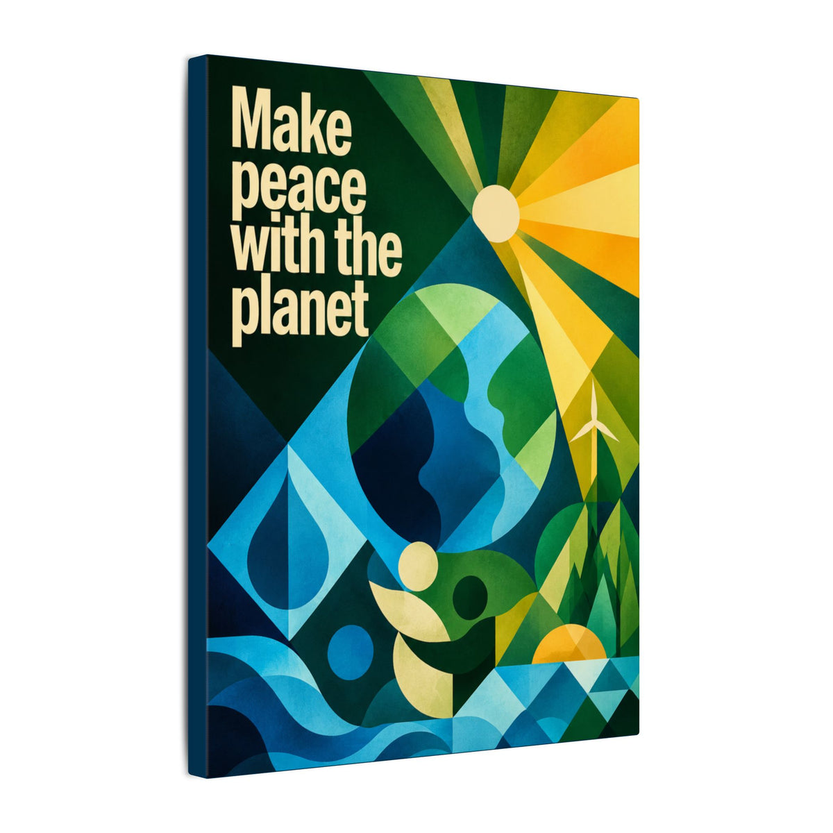"MAKE PEACE WITH THE PLANET" (Radical Geometric art style). Earthsmart Eco Canvas Wall Art (Matte Stretched Print).