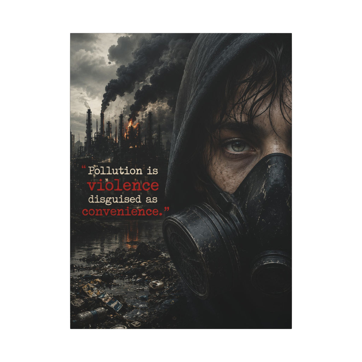 "POLLUTION IS VIOLENCE DISGUISED AS CONVENIENCE" (Dark Reality) - Earthsmart Canvas Wall Art.