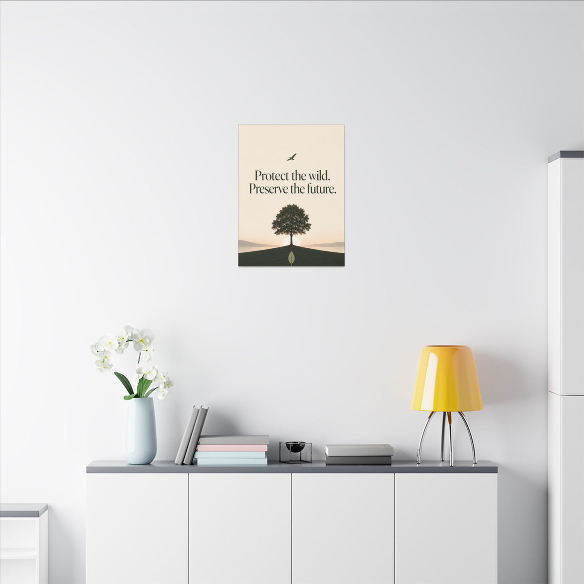 "PROTECT THE WILD PRESERVE THE FUTURE" (Minimalist art style). Earthsmart Eco Canvas Wall Art (Matte Stretched Print).