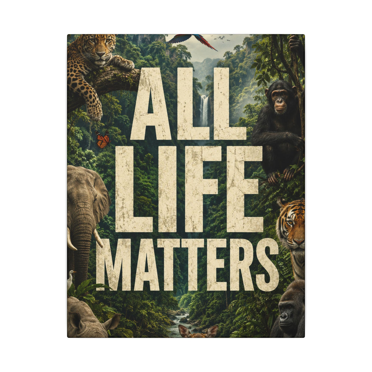 ALL LIFE MATTERS (Abstract art style) -  Earthsmart Canvas Wall Art. Jungle Wildlife ((Matte Stretched Print).