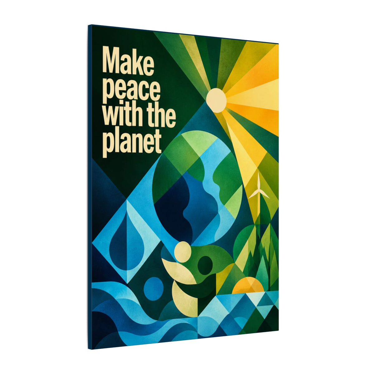 "MAKE PEACE WITH THE PLANET" (Radical Geometric art style). Earthsmart Eco Canvas Wall Art (Matte Stretched Print).