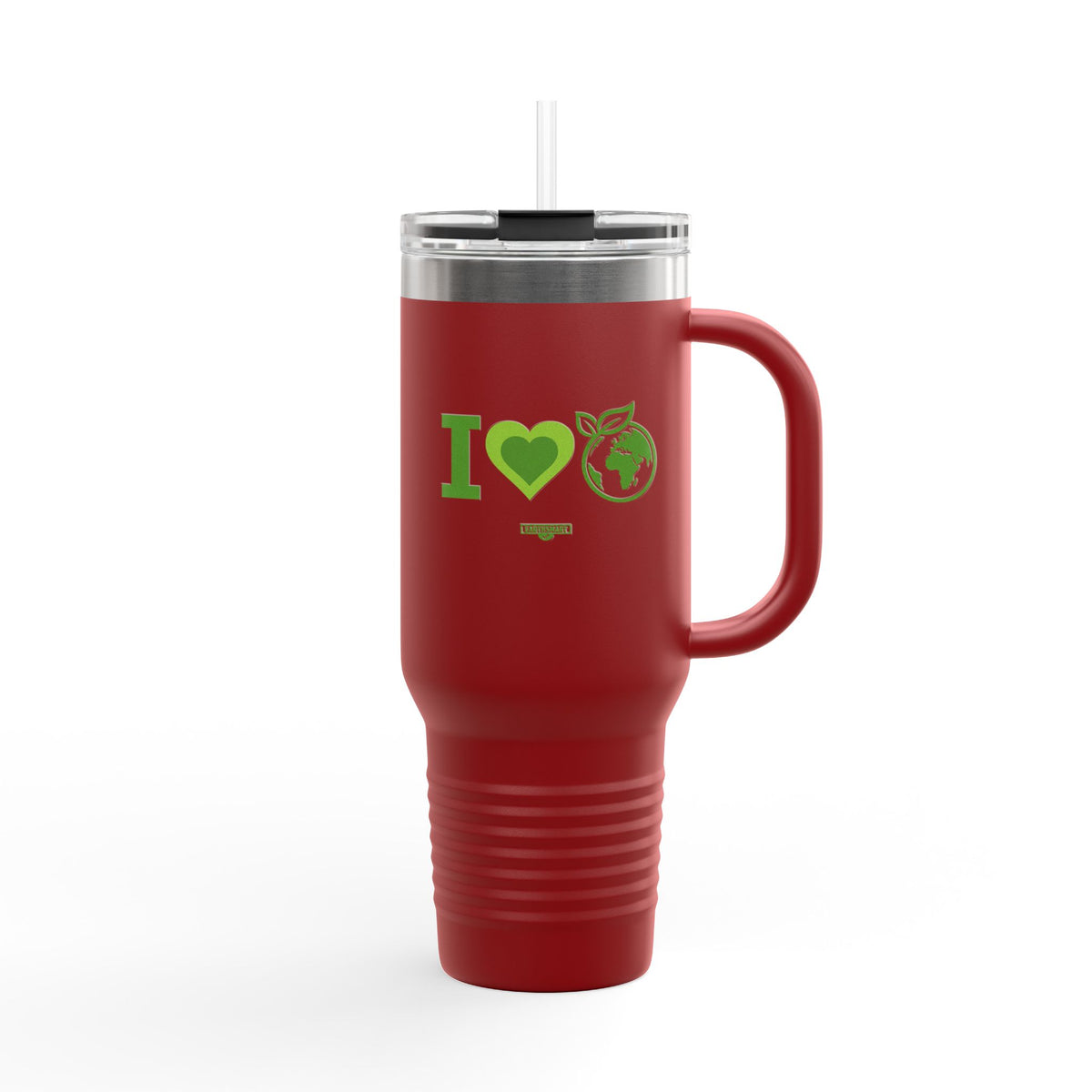 EARTHSMART ECO TUMBLER - 'I LOVE EARTH' version -  100% stainless steel (body), 100% recycled plastic (straw and lid).(1.8L - 40OZ)