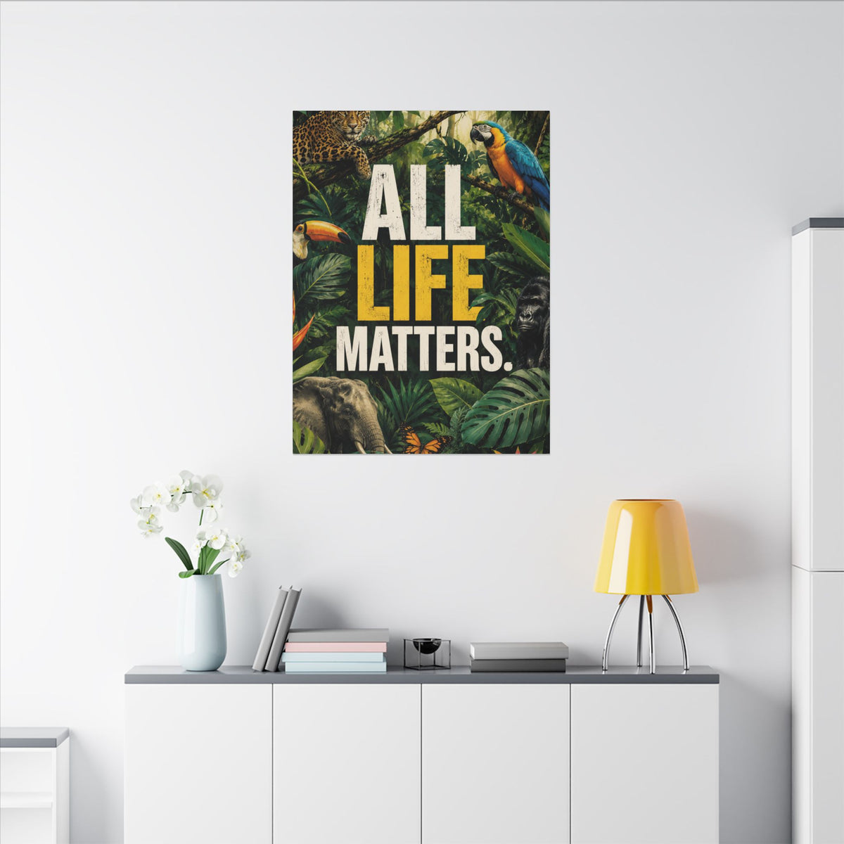 "ALL LIFE MATTERS" (Realist art style)  — Earthsmart Canvas Wall Art. Jungle Wildlife (Matte Stretched Canvas).