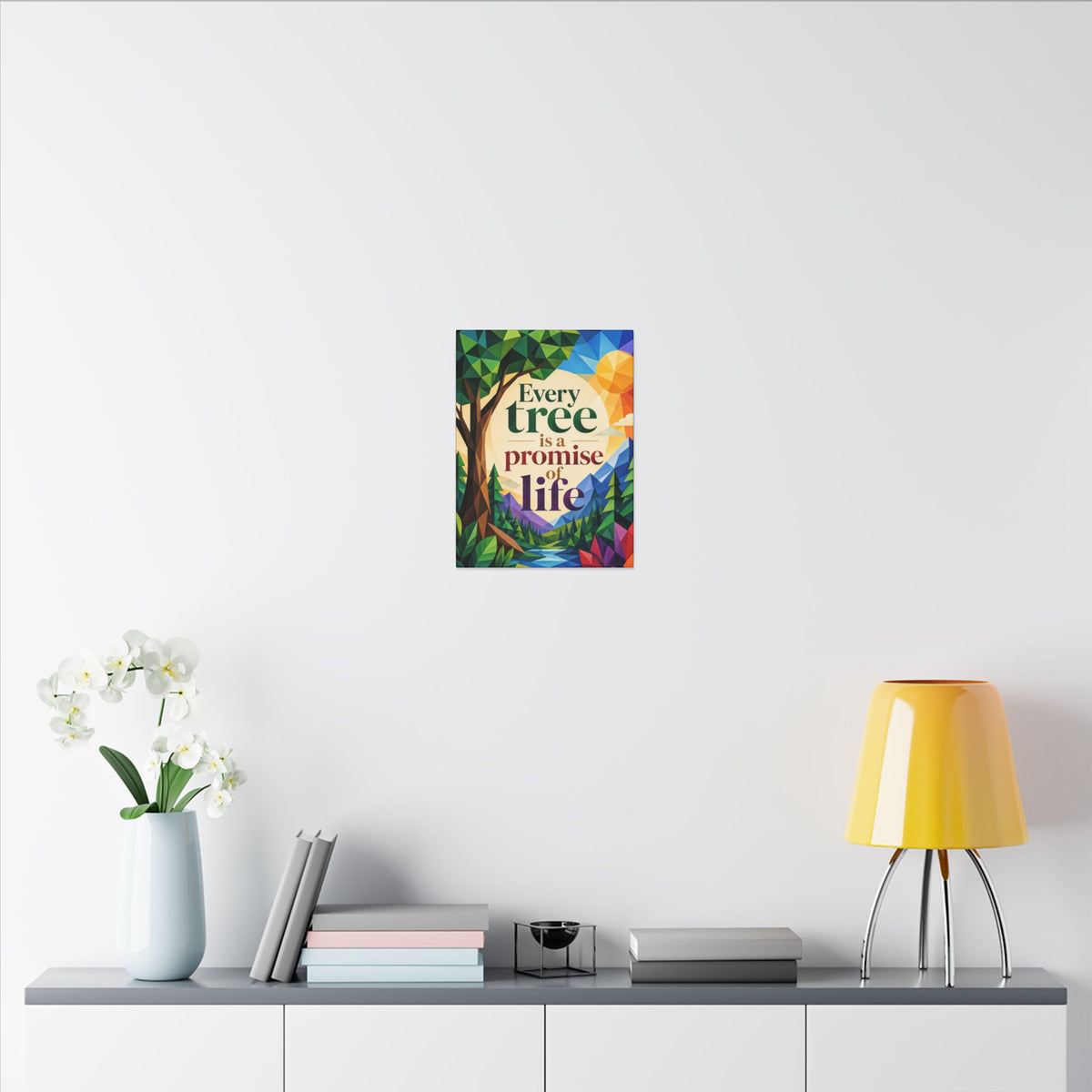 "EVERY TREE IS A PROMISE OF LIFE" (Geometric art style). Earthsmart Eco Canvas Wall Art (Matte Stretched Print).