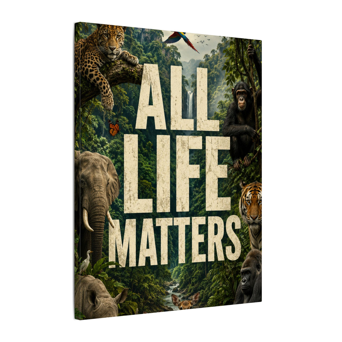 ALL LIFE MATTERS (Abstract art style) -  Earthsmart Canvas Wall Art. Jungle Wildlife ((Matte Stretched Print).