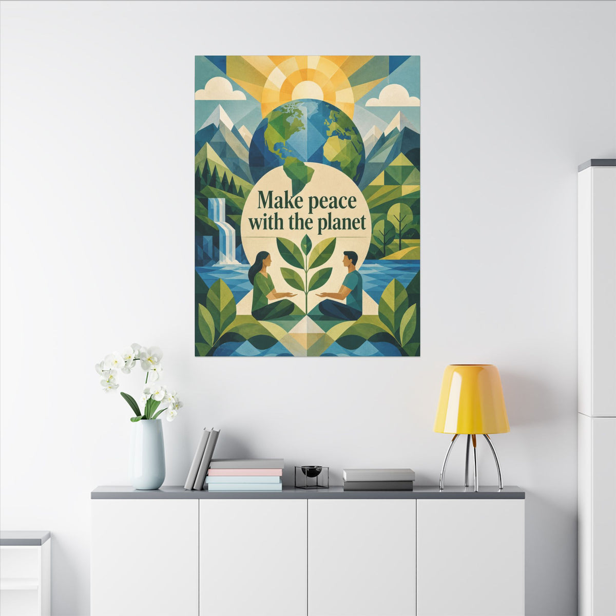 Copy of "MAKE PEACE WITH THE PLANET" (Minimalist art style). Earthsmart Eco Canvas Wall Art (Matte Stretched Print).