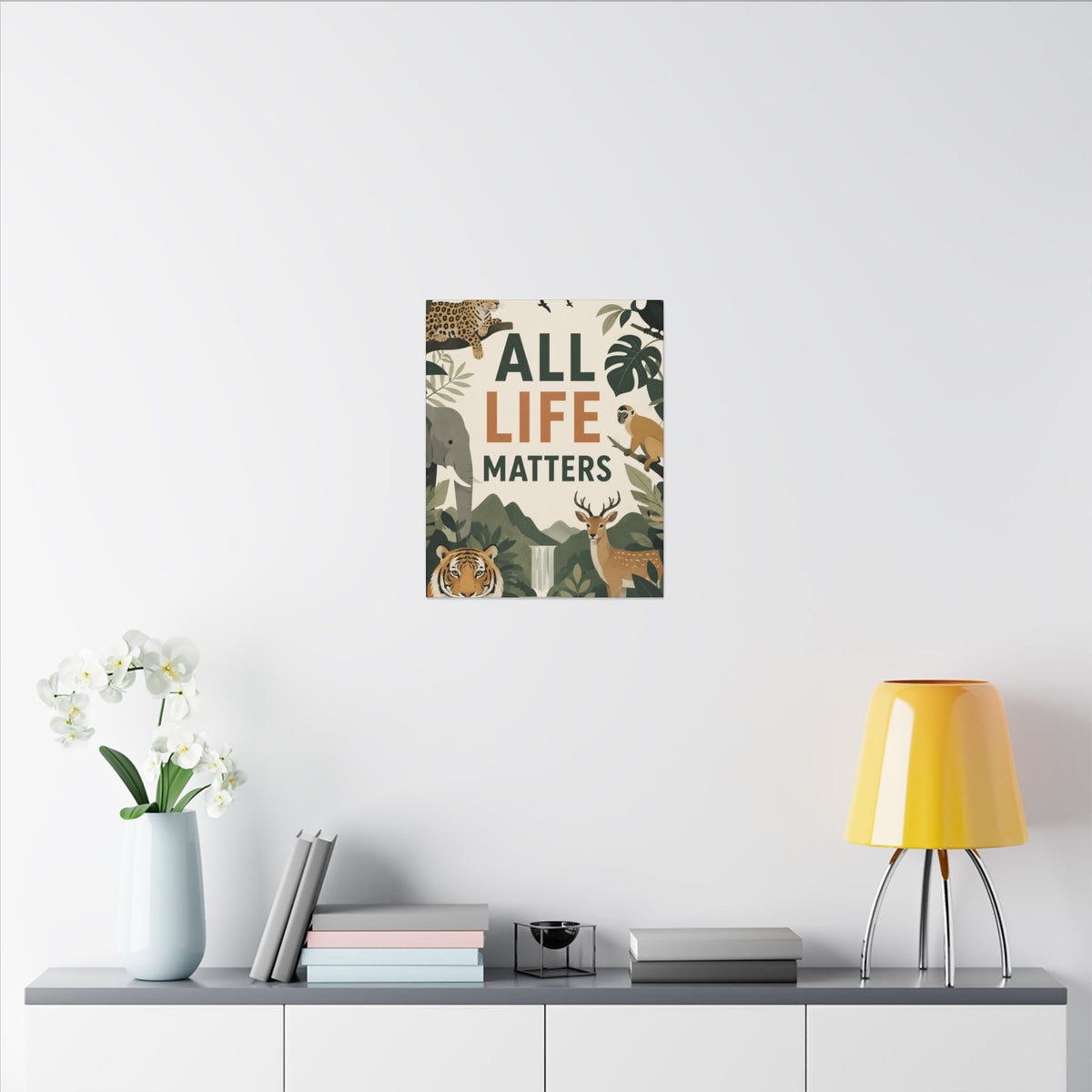 "ALL LIFE MATTERS" (modern art style) - Earthsmart Canvas Wall Art. Jungle Wildlife. (Matte Stretched Print).