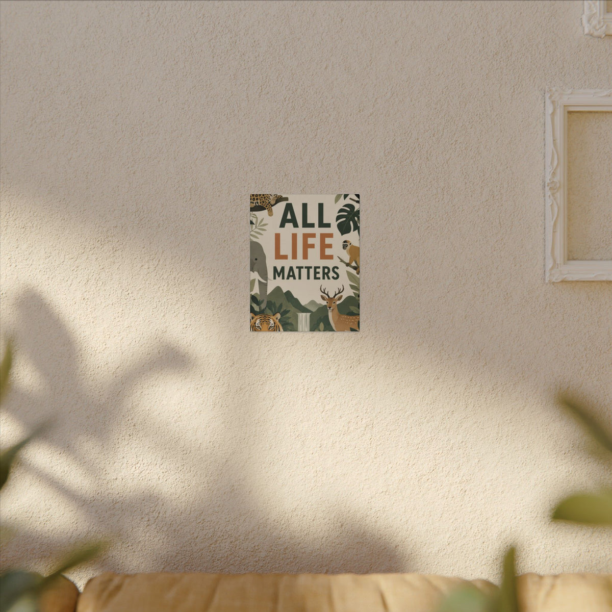 "ALL LIFE MATTERS" (modern art style) - Earthsmart Canvas Wall Art. Jungle Wildlife. (Matte Stretched Print).