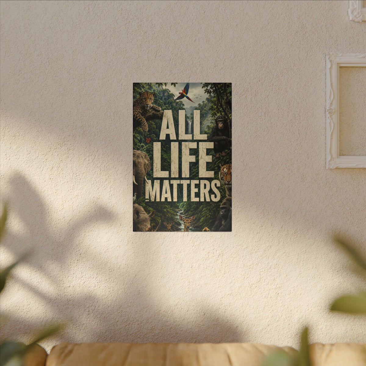 ALL LIFE MATTERS (Abstract art style) -  Earthsmart Canvas Wall Art. Jungle Wildlife ((Matte Stretched Print).