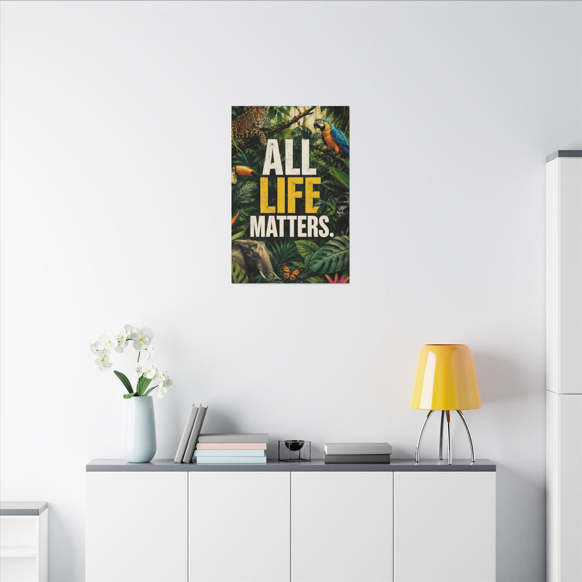 "ALL LIFE MATTERS" (Realist art style)  — Earthsmart Canvas Wall Art. Jungle Wildlife (Matte Stretched Canvas).