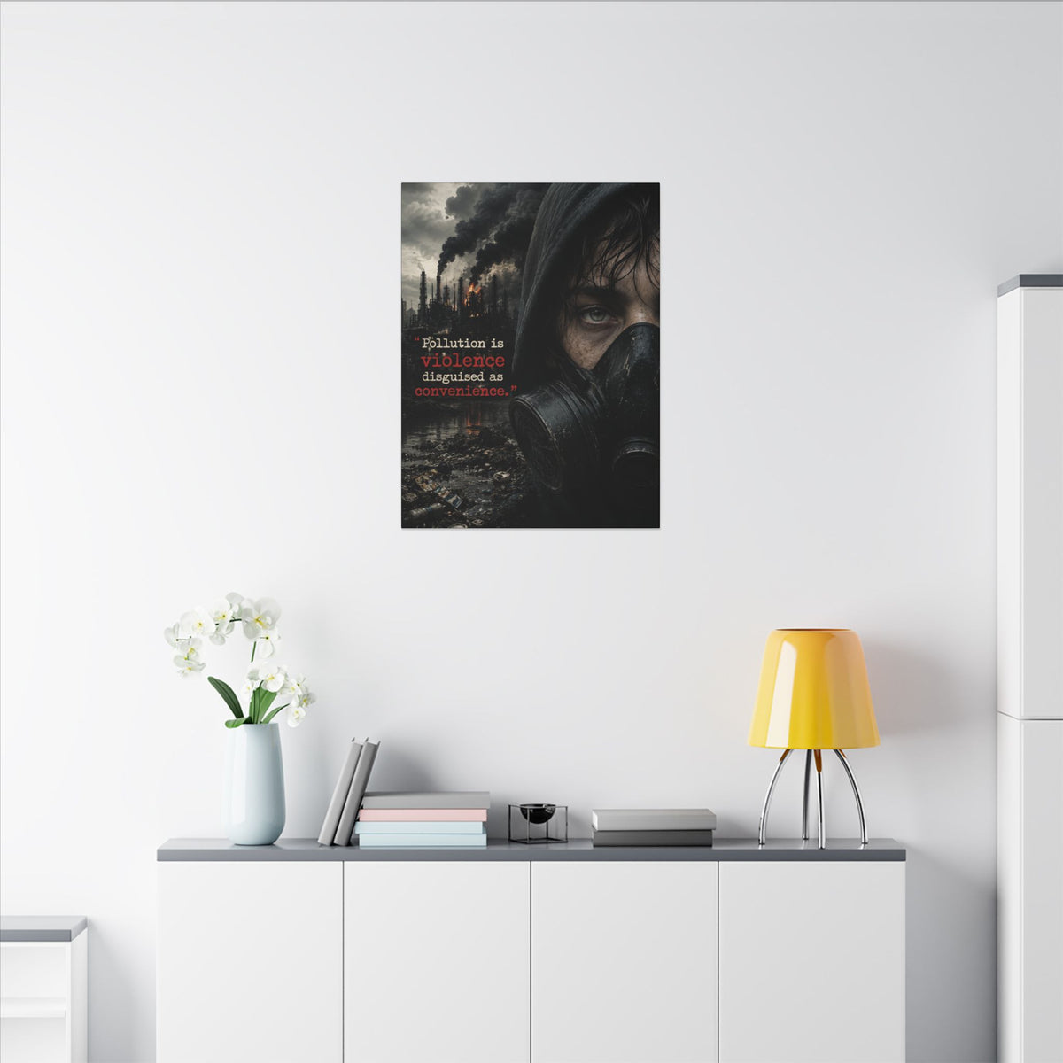 "POLLUTION IS VIOLENCE DISGUISED AS CONVENIENCE" (Dark Reality) - Earthsmart Canvas Wall Art.