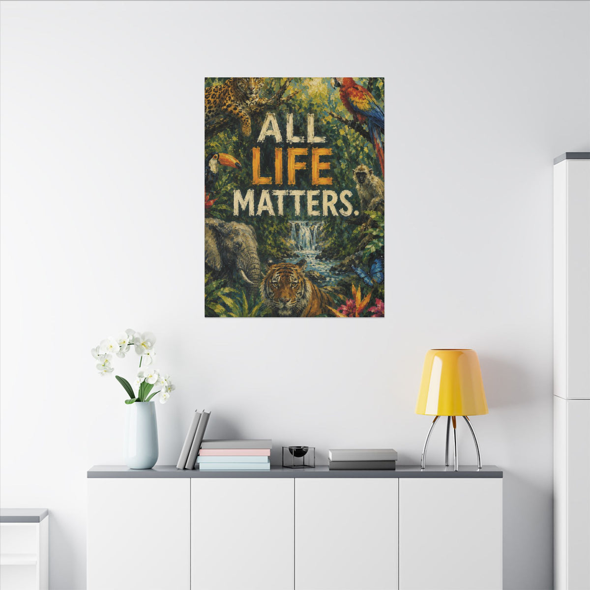 "ALL LIFE MATTERS" (Impressionist art style) — Earthsmart Canvas Wall Art. Jungle Wildlife. (Matte Stretched Print)