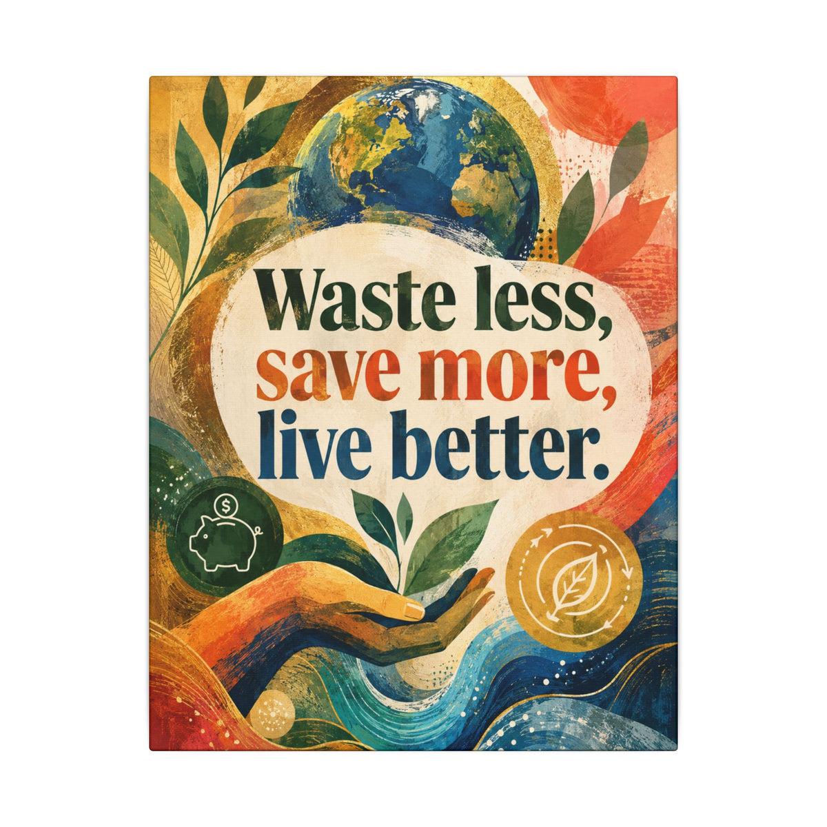 "WASTE LESS, SAVE MORE, LIVE BETTER". – Inspirational Eco Canvas