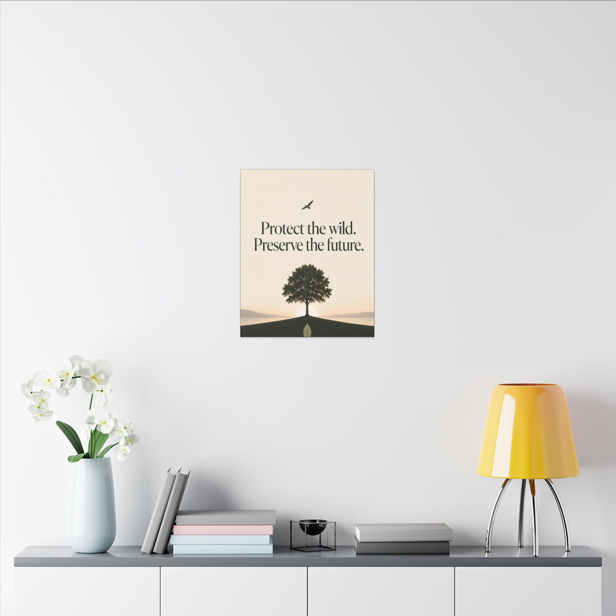 "PROTECT THE WILD PRESERVE THE FUTURE" (Minimalist art style). Earthsmart Eco Canvas Wall Art (Matte Stretched Print).