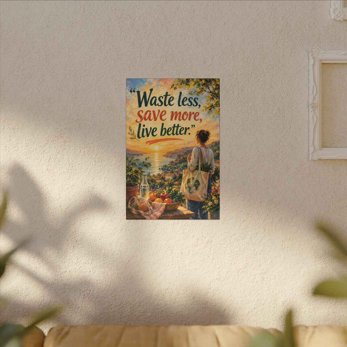 "WASTE LESS, SAVE MORE, LIVE BETTTER." (Impressionist art style). Earthsmart,  Eco-Friendly Inspirational Wall Art