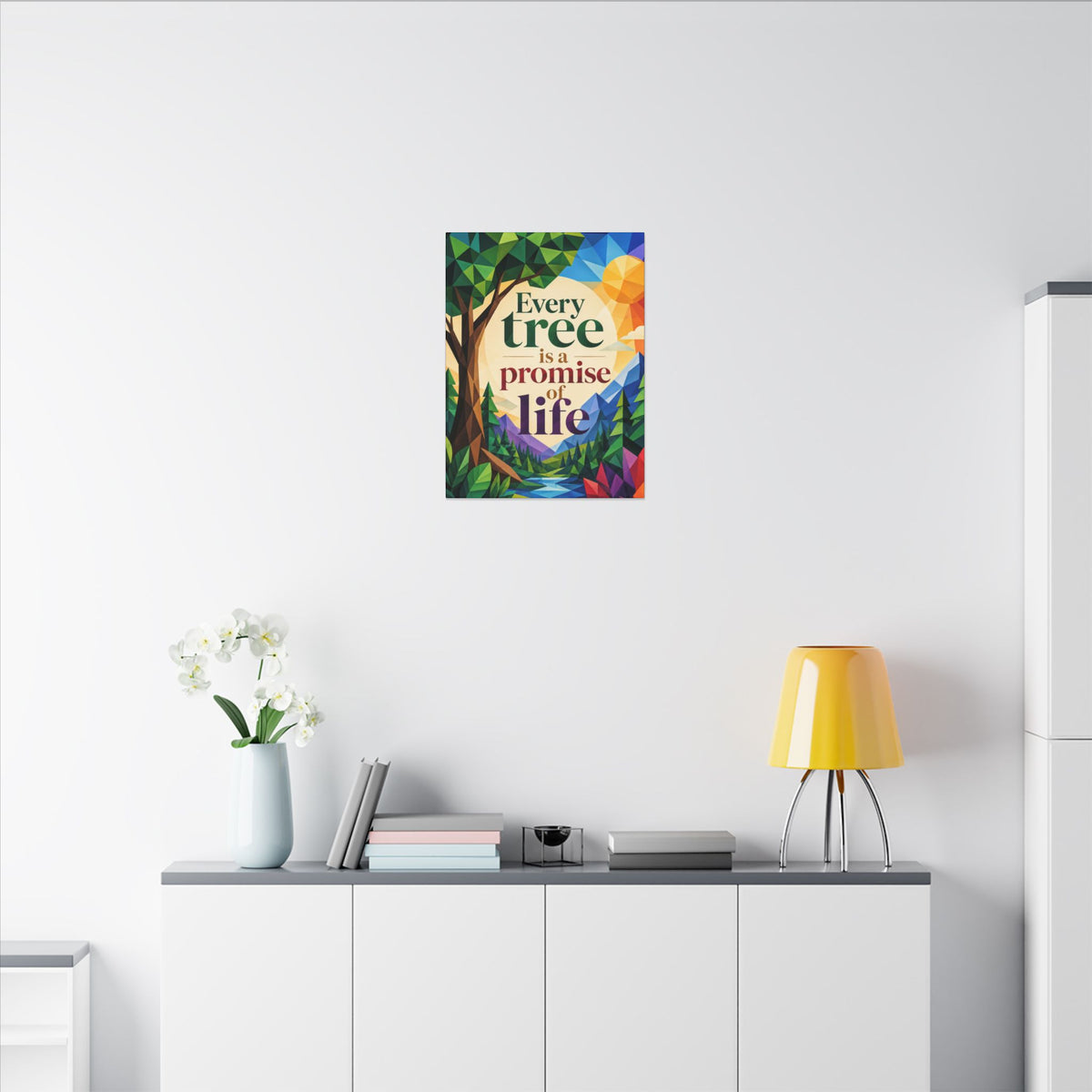 "EVERY TREE IS A PROMISE OF LIFE" (Geometric art style). Earthsmart Eco Canvas Wall Art (Matte Stretched Print).
