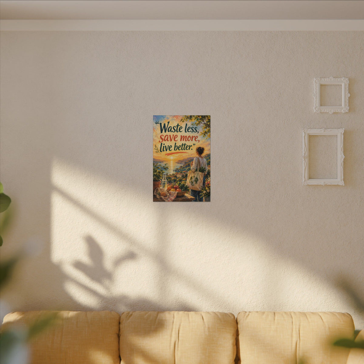"WASTE LESS, SAVE MORE, LIVE BETTTER." (Impressionist art style). Earthsmart,  Eco-Friendly Inspirational Wall Art