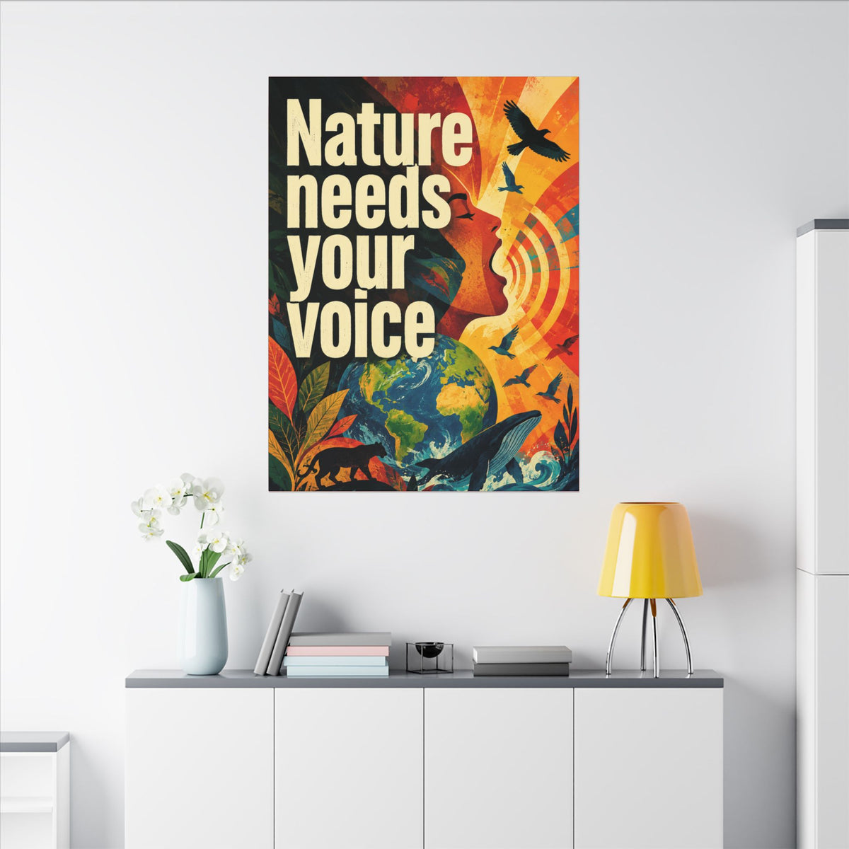 "NATURE NEEDS YOUR VOICE" (Contemporary art style). Earthsmart Eco Canvas Wall Art (Matte Stretched Print).